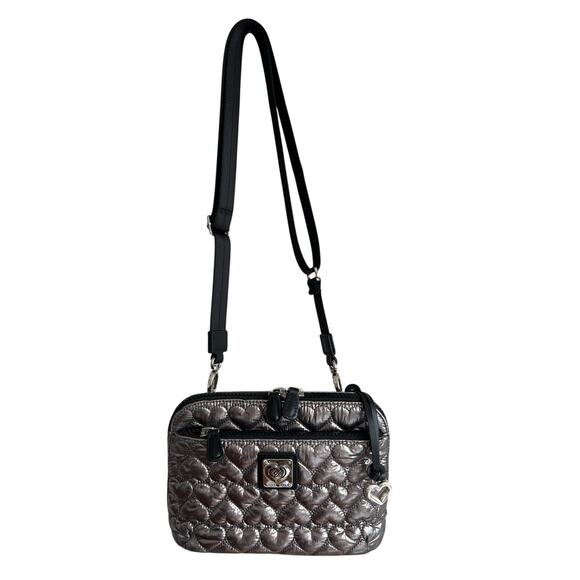 Brighton Koko Metallic Organizer Pewter Heart To Heart Crossbody Wallet H5518R - Picture 2 of 10